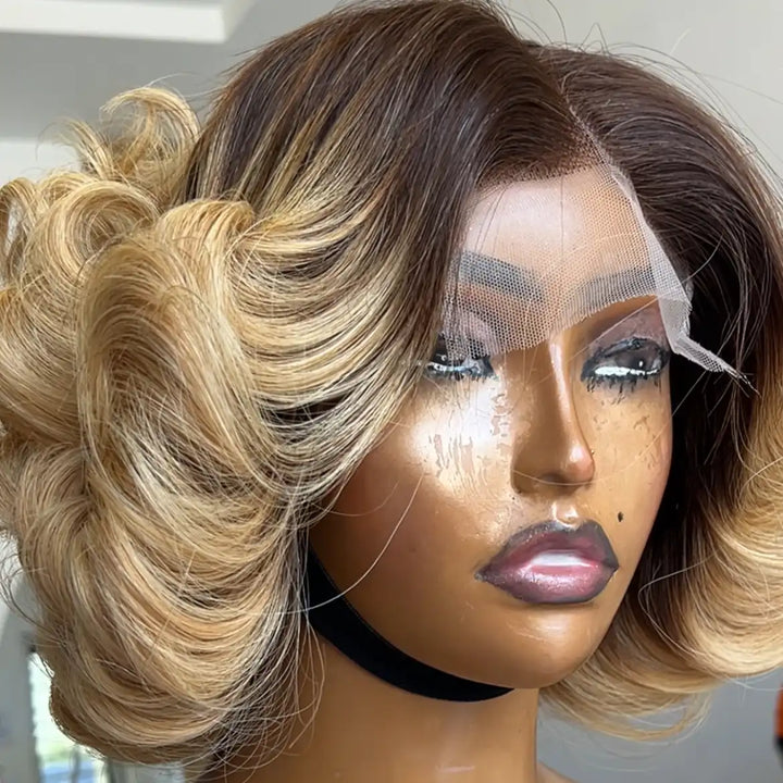 Wavy Layered Bob SDD Virgin Hair with 4x4 Lace Closure
